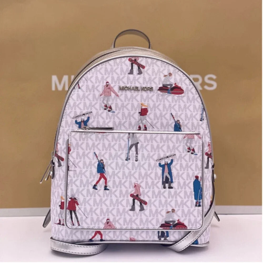 Michael Kors Jet Set Girls Adina Medium Backpack MK Bright White Silver